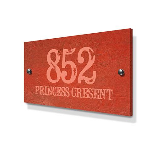 Orange Cement Effect Metal House Sign