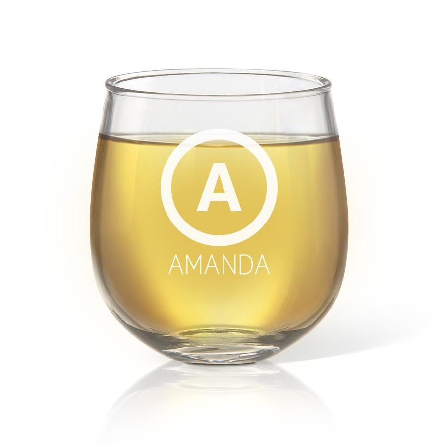 Initial Stemless Wine Glass