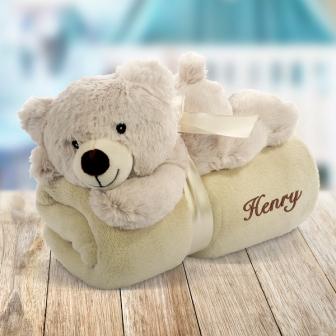 Embroidered Blanket with Toy Bear