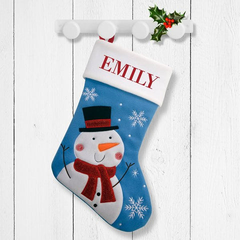 White Snowman - Blue Santa Stocking