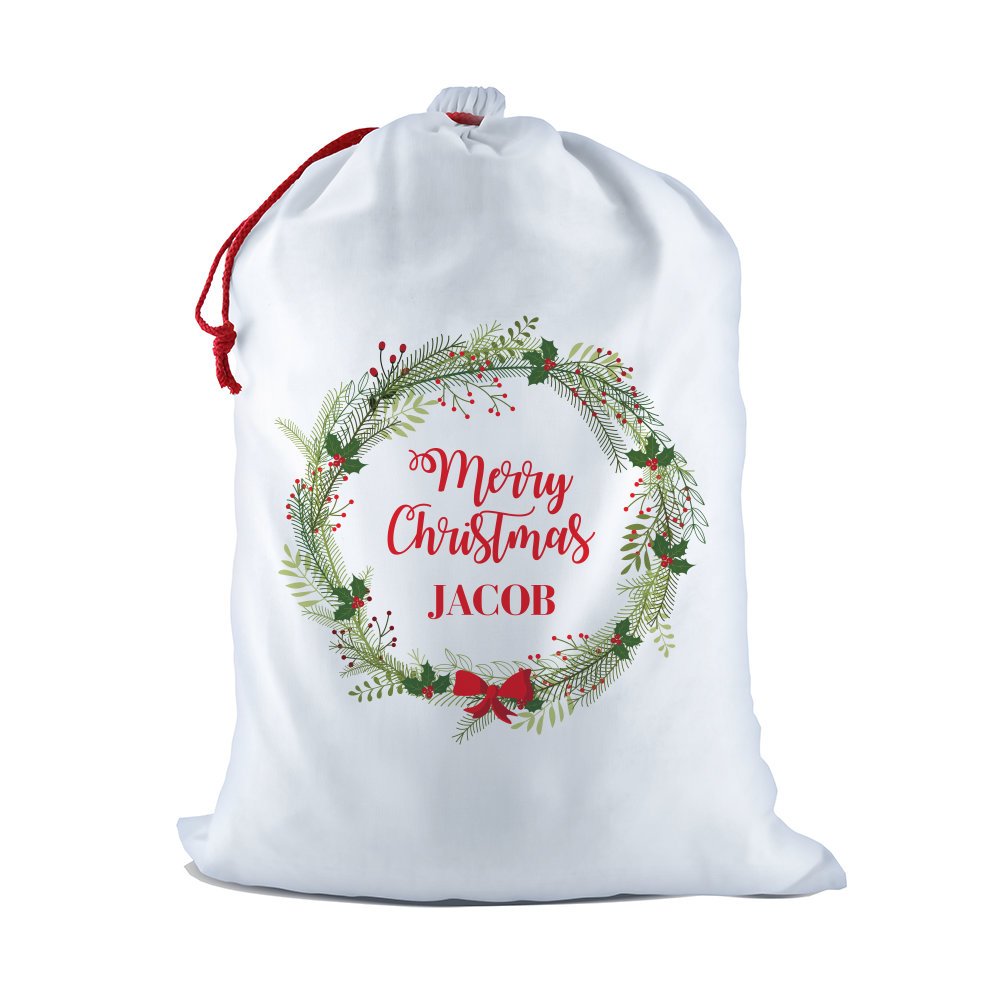 Merry Christmas Wreath Santa Sack