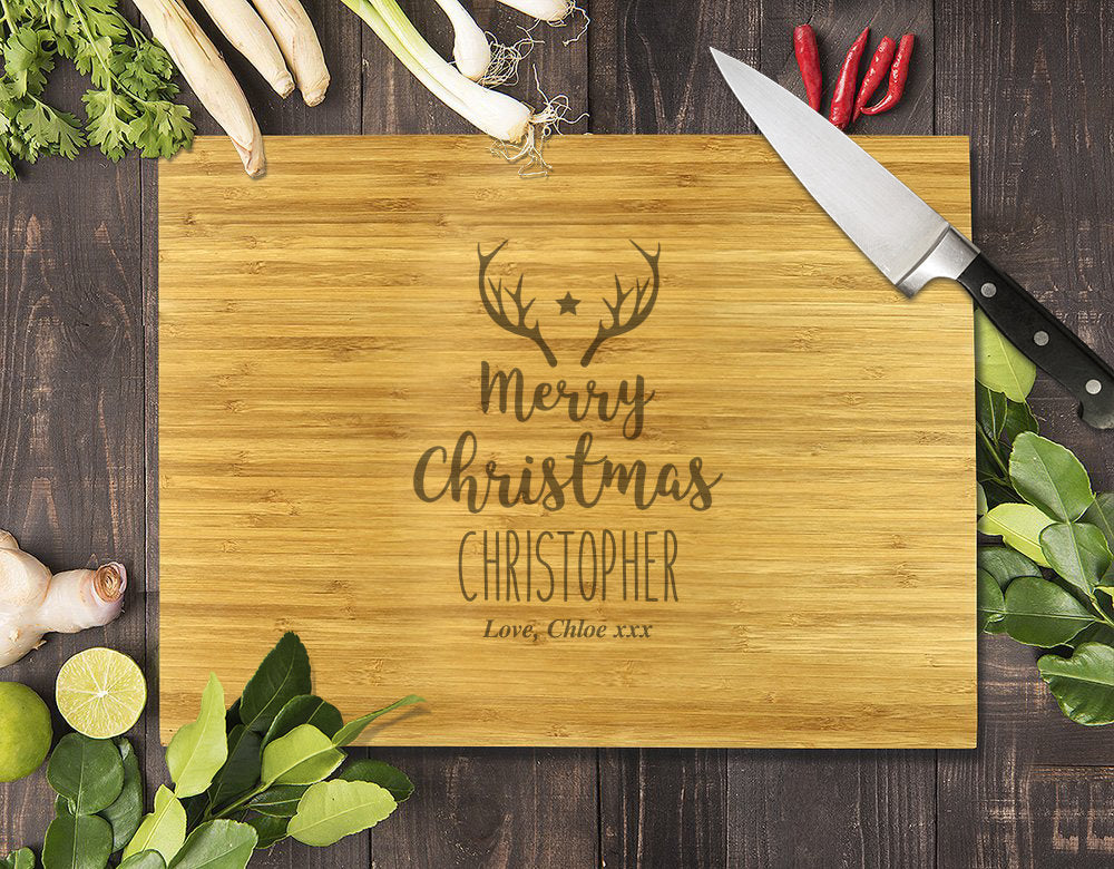 Antler Christmas Bamboo Cutting Board 12x16"