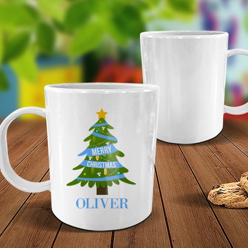 Blue Christmas White Plastic Mug