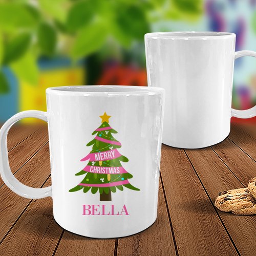 Pink Christmas White Plastic Mug