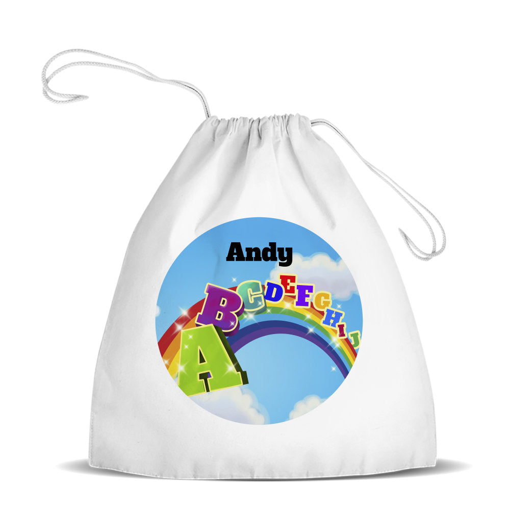 A to Z White Drawstring Bag