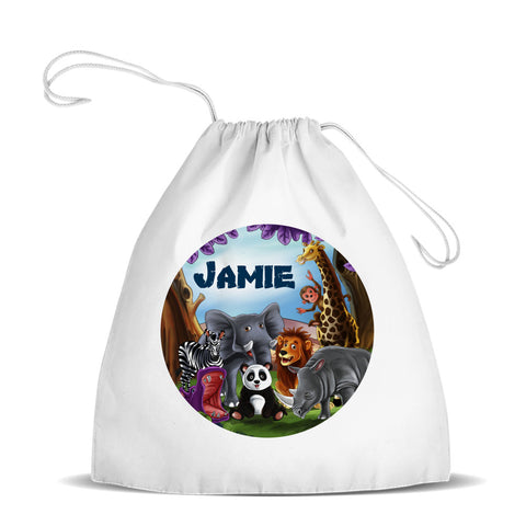 Visits the Zoo White Drawstring Bag