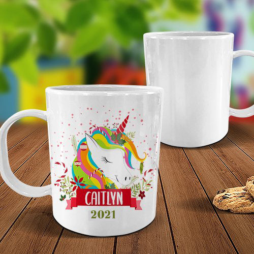 Colourful Unicorn White Plastic Mug