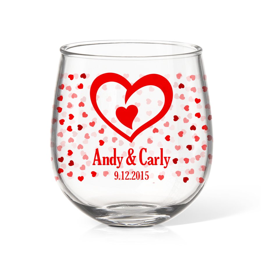 Hearts Stemless Wine Glass