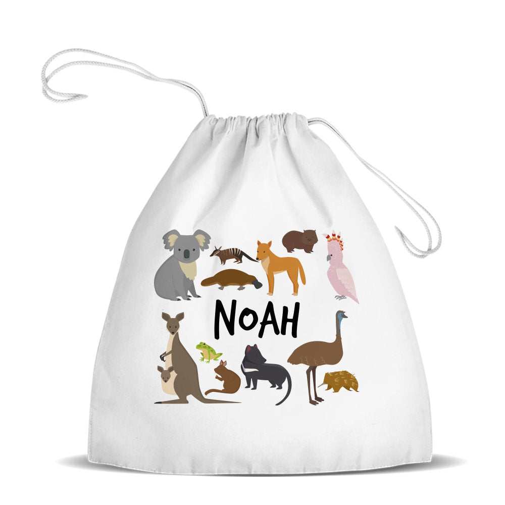 Aussie Animals White Drawstring Bag