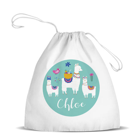 Llama White Drawstring Bag