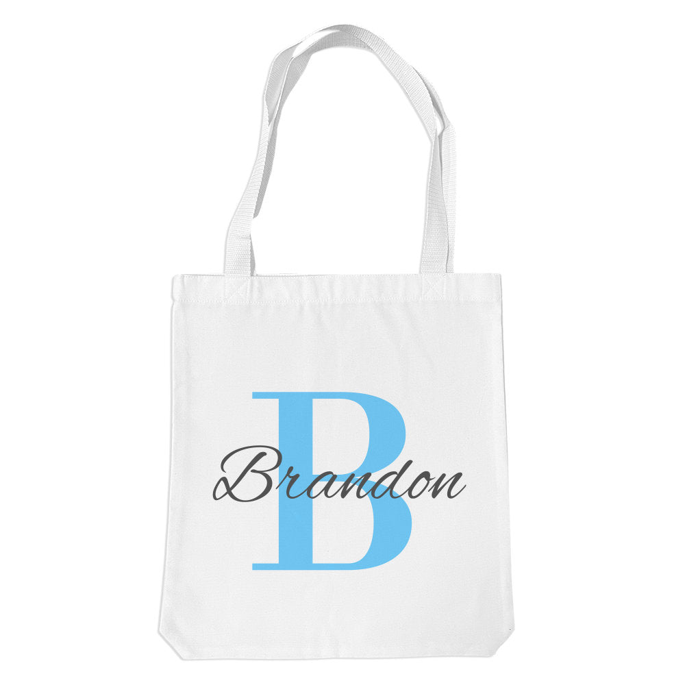 Blue Monogram White Premium Tote Bag