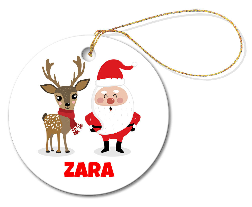 Santa & Reindeer Porcelain Ornament