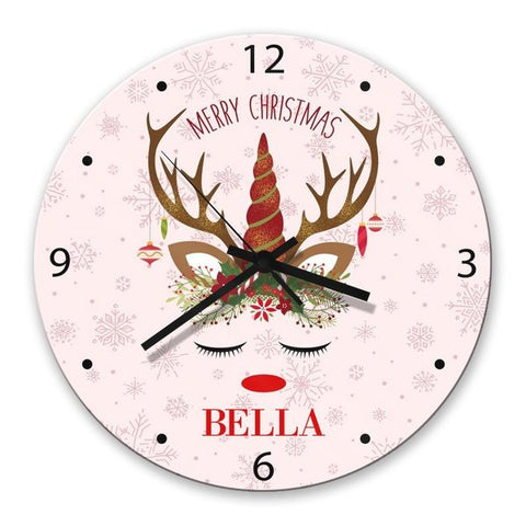 Christmas Unicorn Glass Clock