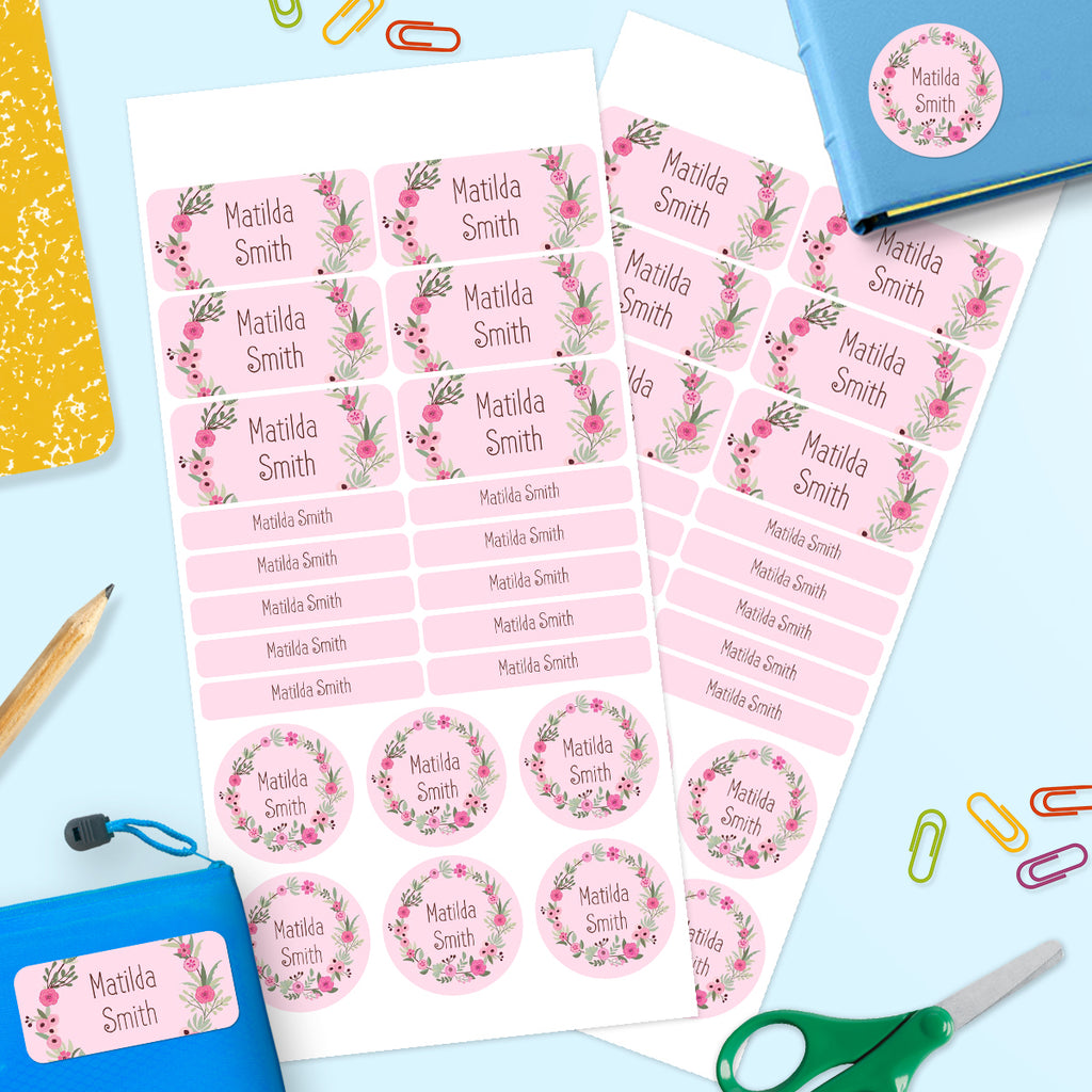 Flower Wreath -  Mixed Name Label Pack