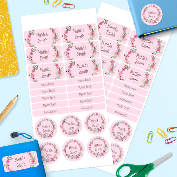 Flower Wreath -  Mixed Name Label Pack