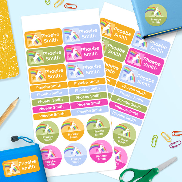 Rainbow Unicorn -  Mixed Name Label Pack