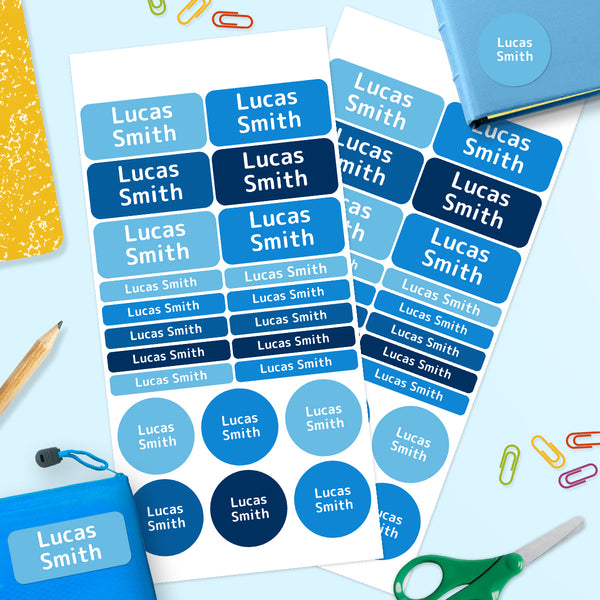 Multi Colour - Blues -  Mixed Name Label Pack