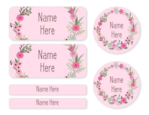 Flower Wreath -  Mixed Name Label Pack