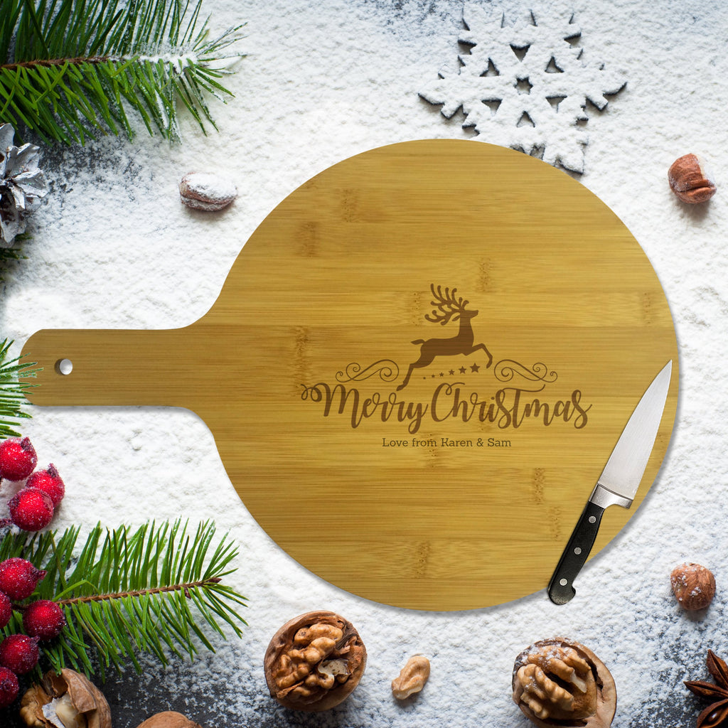 Reindeer Christmas Round Bamboo Serving  Board