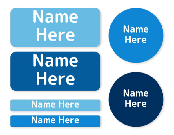 Multi Colour - Blues -  Mixed Name Label Pack