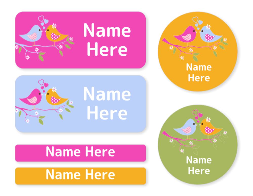 Two Birds -  Mixed Name Label Pack