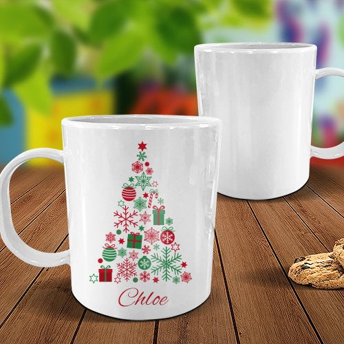 Xmas Tree White Plastic Mug