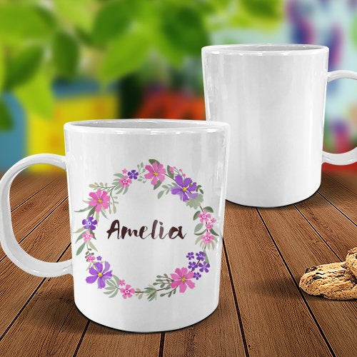 Flower Wreath White Plastic Mug