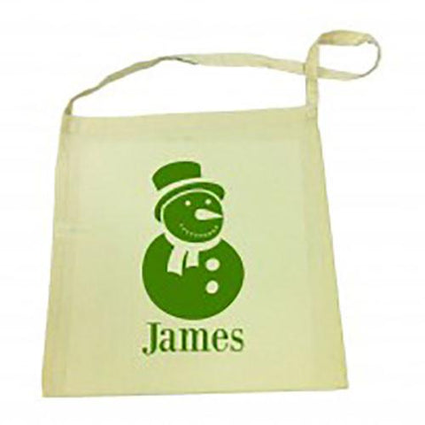 Green Snowman Christmas Calico Tote Bag