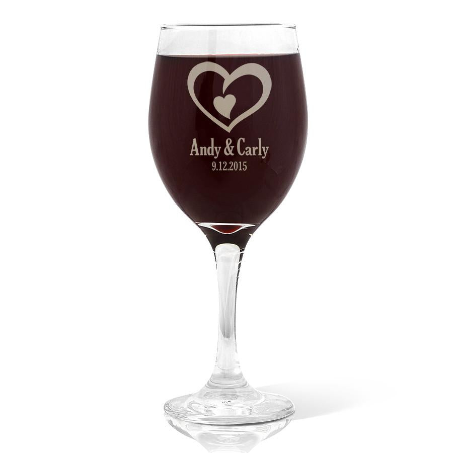 Double Heart Design Wine 410ml Glass