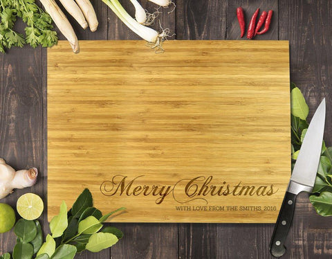 Merry Christmas Bamboo Cutting Board 12x16"
