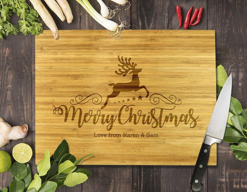Reindeer Christmas Bamboo Cutting Board 12x16"