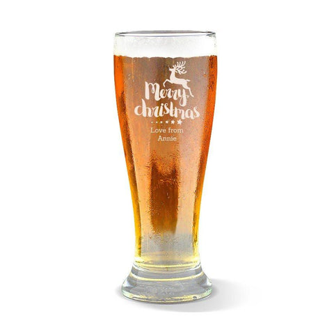 Christmas Reindeer Premium 425ml Beer Glass