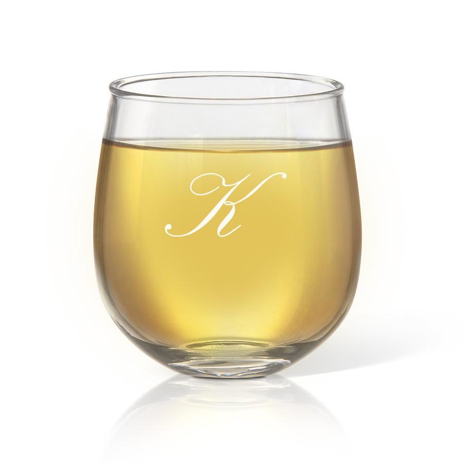 Single Initial Stemless Wine Glass