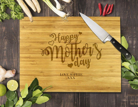 Heart Happy Mother's Day Bamboo Cutting Board 12x16"