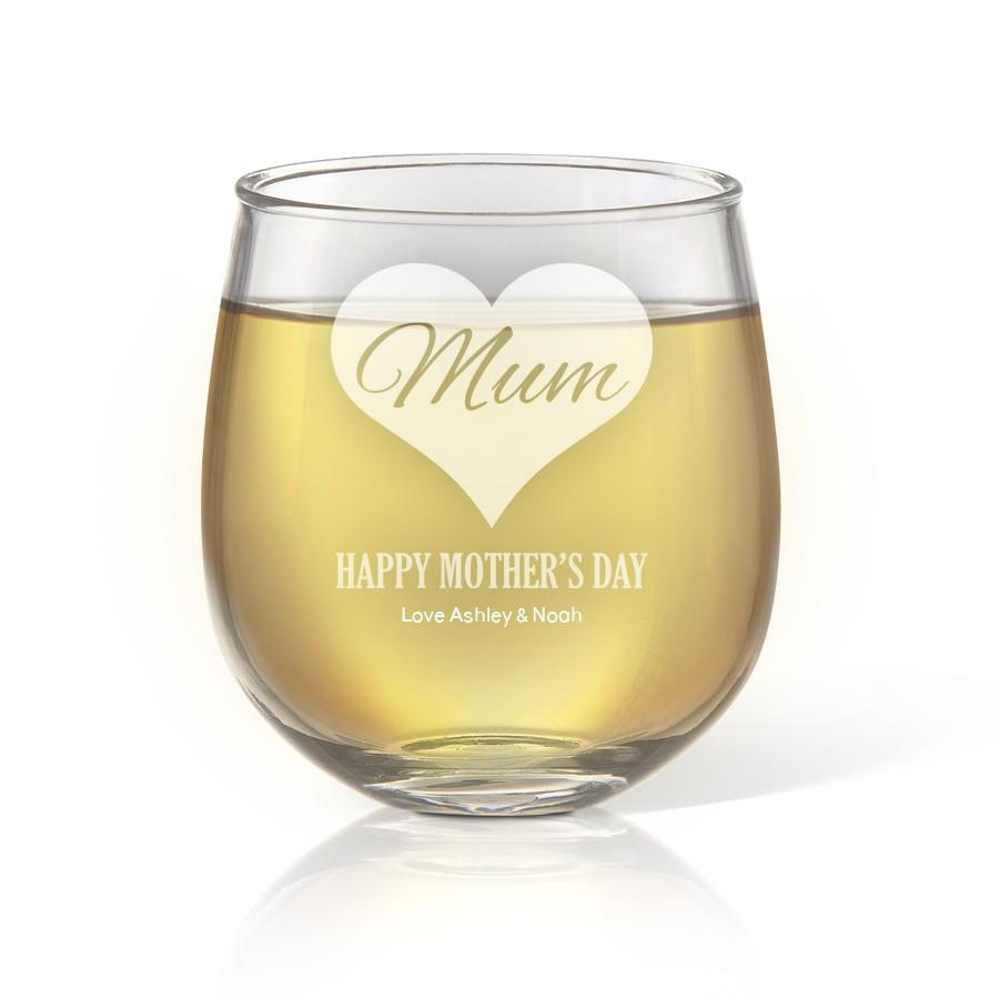 Mum in Heart Stemless Wine Glass