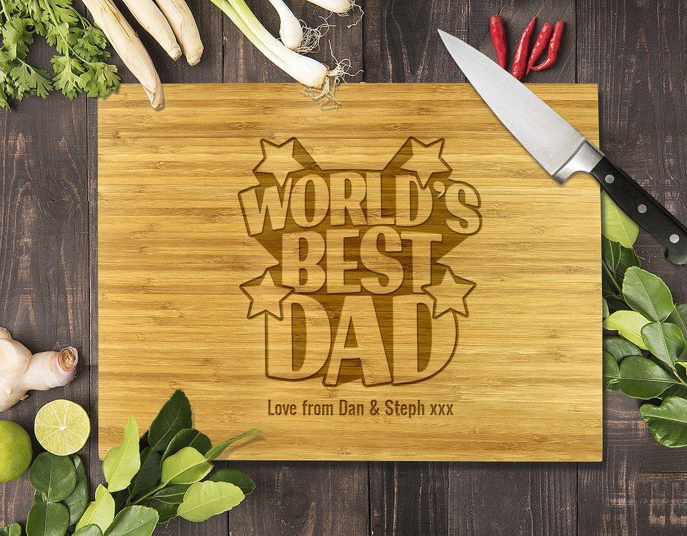World's Best Dad Bamboo Cutting Board 8x11