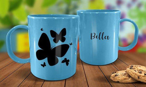 Butterflies Plastic Mug - Blue