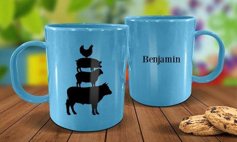 Farm Animals Plastic Mug - Blue
