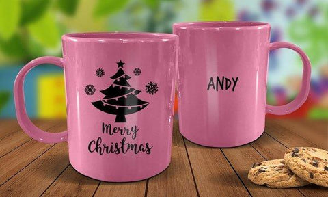 Christmas Tree Plastic Christmas Mug - Pink