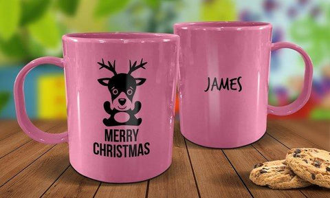 Cute Reindeer Plastic Christmas Mug - Pink