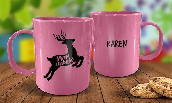 Reindeer Plastic Christmas Mug - Pink
