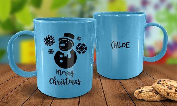 Snowman Plastic Christmas Mug - Blue