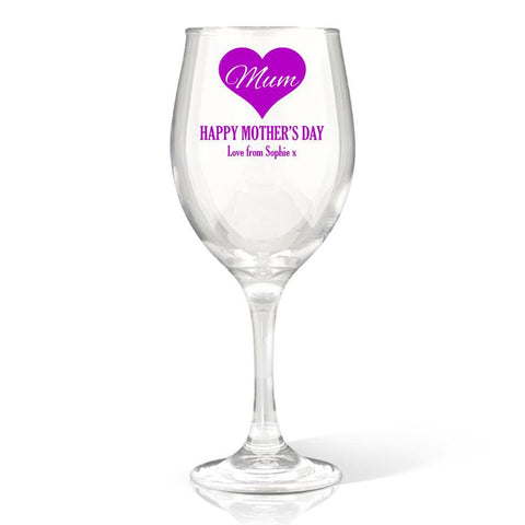 Mum in Heart Wine Glass