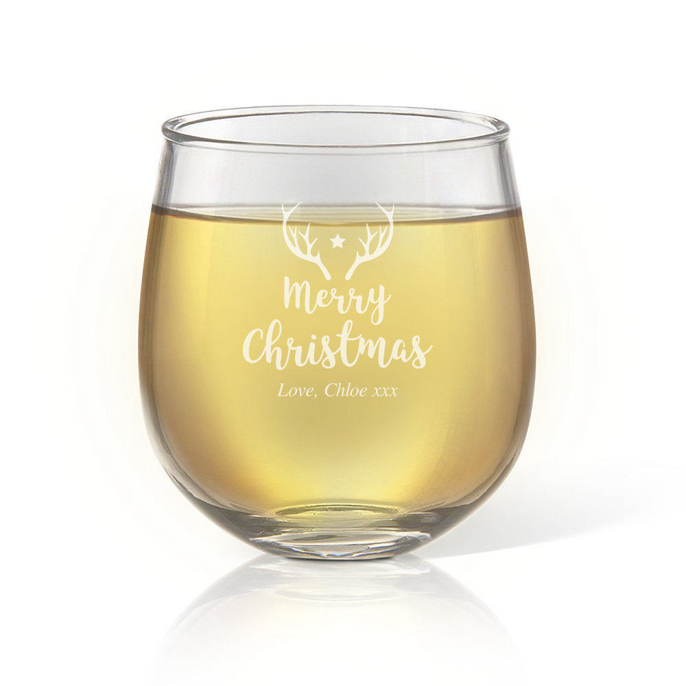 Merry Christmas Star Stemless Wine Glass