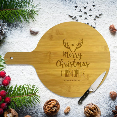 Antlers Christmas Round Bamboo Serving Board