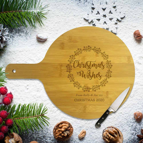 Christmas Wishes  Round Bamboo Serving Board