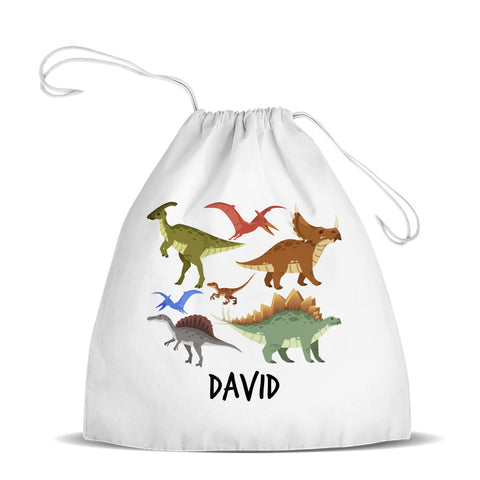 Dinosaur Design White Drawstring Bag