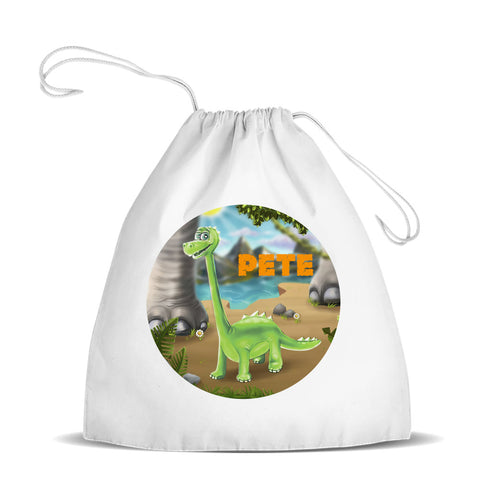 Dinosaur White Drawstring Bag