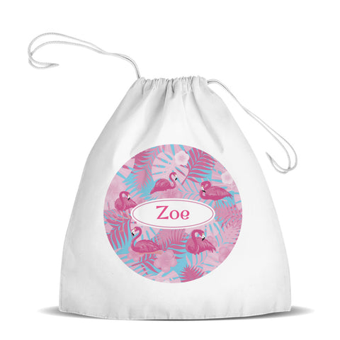 Flamingos White Drawstring Bag