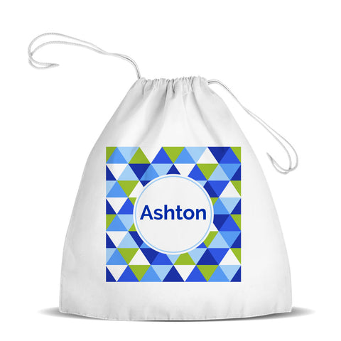 Geometric White Drawstring Bag